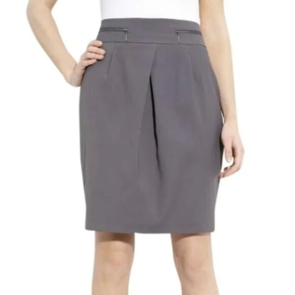 CLASSIQUES ENTIER Gray Grey Pleated Pleat Zipper Detail Tulip Skirt Pencil Skirt - Picture 1 of 16